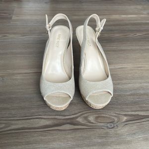 Nine West Textile Metallic Wedge Peep Toe